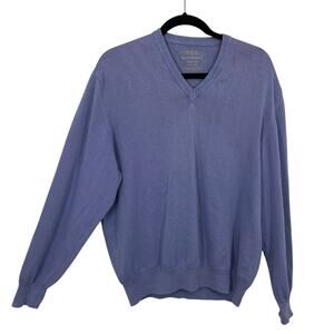 Scott Barber Sweater Men Medium V-neck Long Sleeve Blue Cotton Made in Italy